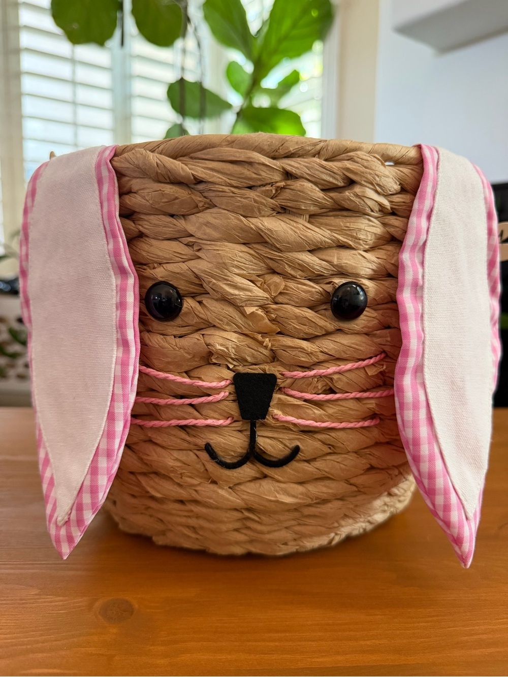 Pink Bunny Woven Storage Basket - Decorative Home Accent